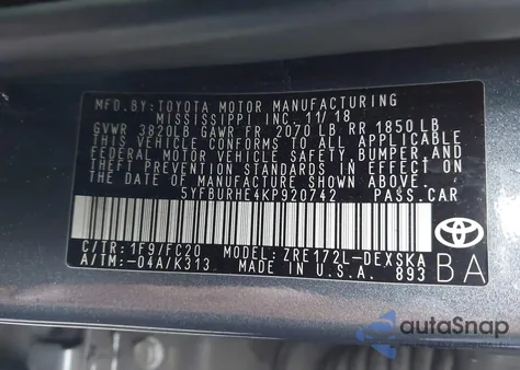 2019 Toyota Corolla Se z USA, uszkodzony, nr VIN 5YFBURHE4KP920742